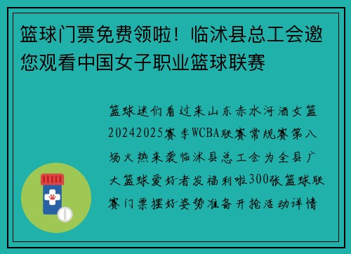 篮球门票免费领啦！临沭县总工会邀您观看中国女子职业篮球联赛